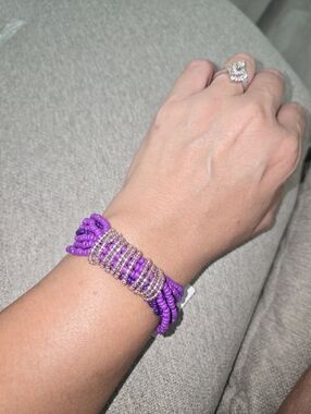 Purple Beaded Multi-Strand Bracelet with Crystal Wrap Accent